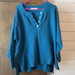 Free People Beach Hailee Waffle Knit Henley Pullover Sweater Size XL